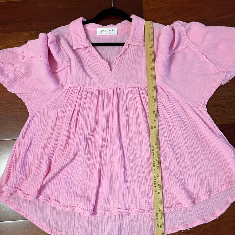Ashley Danielle Apricot Lane Top Blouse Pink Cotton Gauze Boho Breezy Sz S B18 - Picture 9 of 10